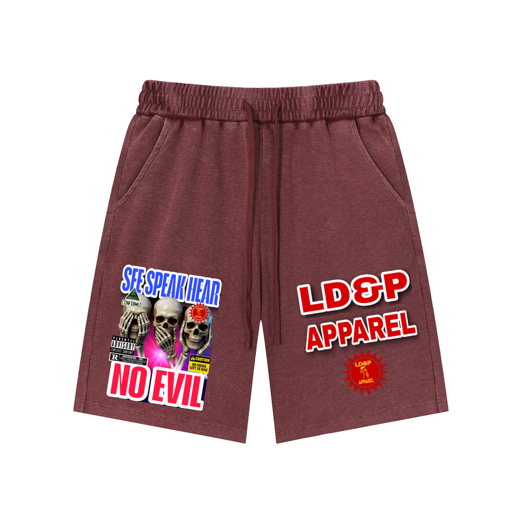 Mineral Wash Waffle Knit Shorts  SEE SPEAK HEAR NO EVIL LD&P APPAREL
