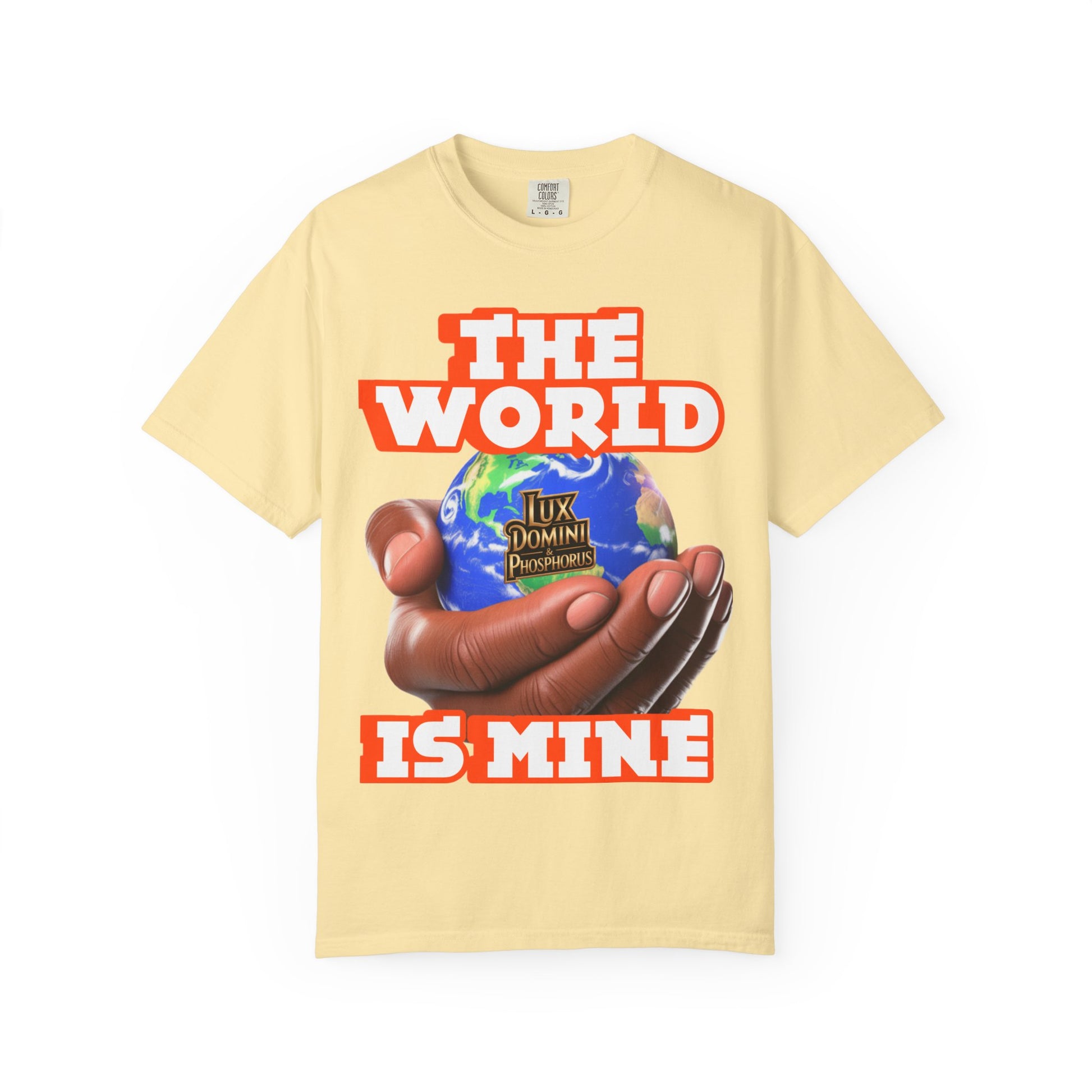 Unisex T-shirt Lux Domini and Phosphoros The World is Mine Design