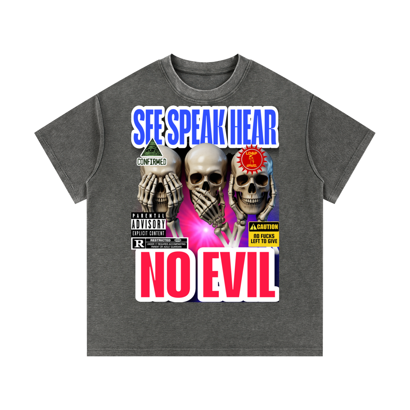 Mineral Wash Waffle Knit T-Shirt SEE SPEAK HEAR NO EVIL LD&P APPAREL