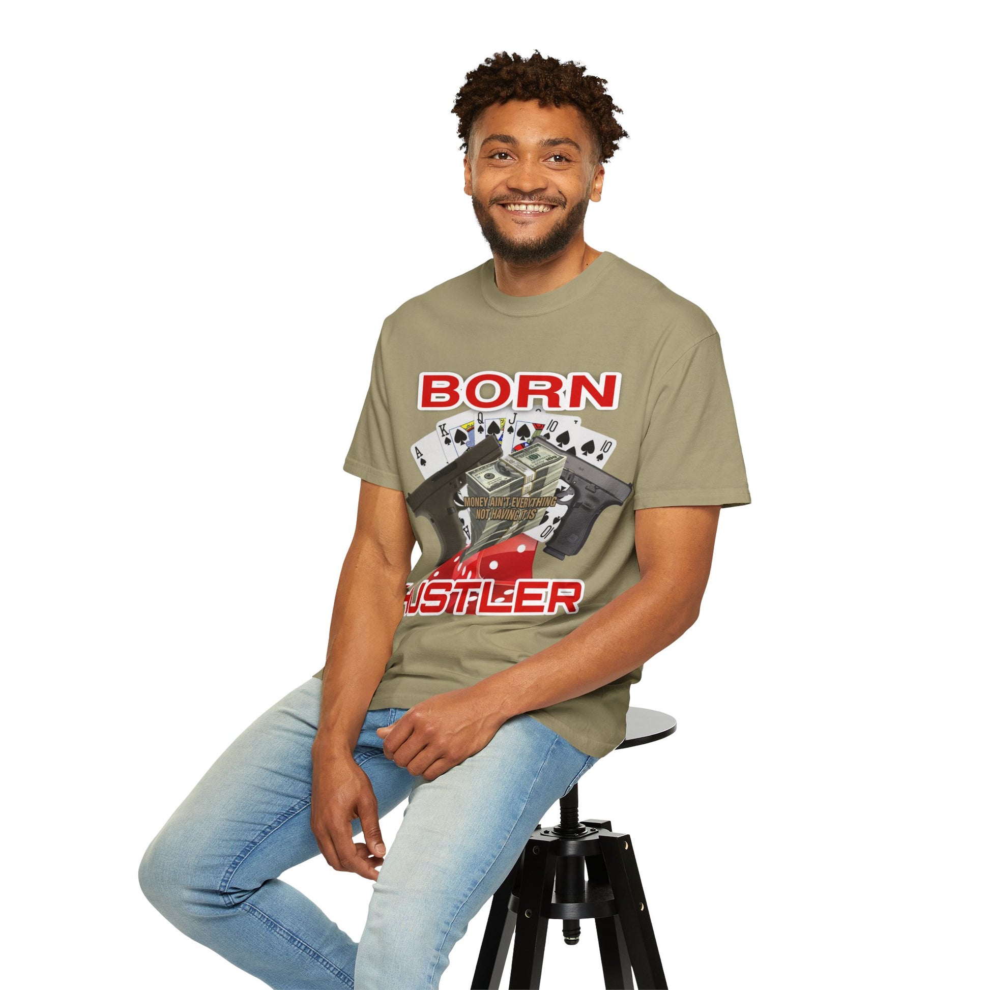 Garment-Dyed T-shirt - Born Hustler Design
