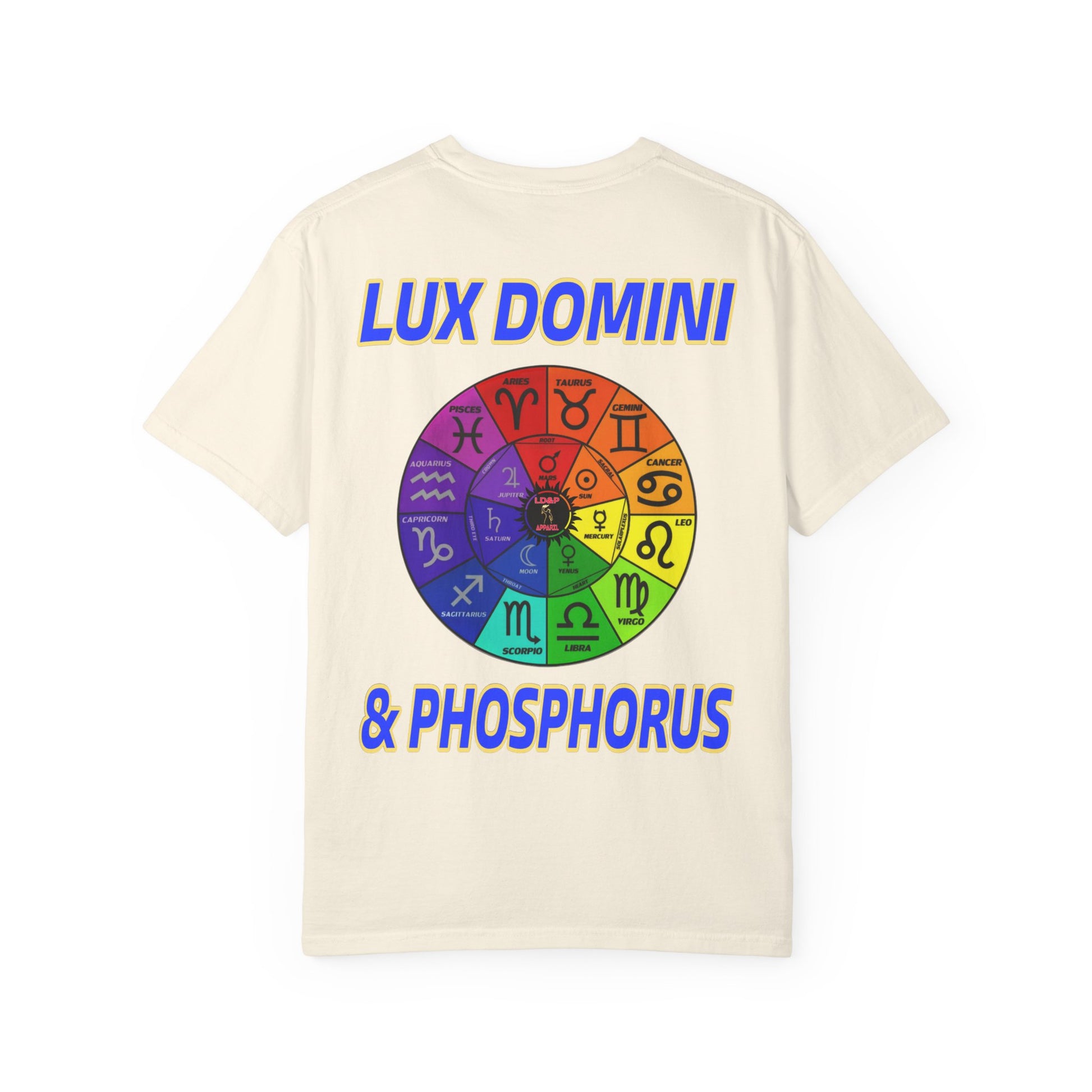 Unisex T-shirt Lux Domini and Phosphorus Zodiac Wheel Design