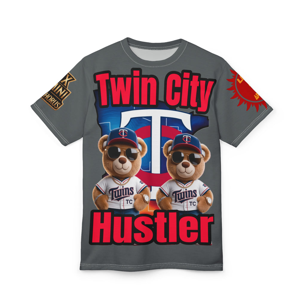 Grey Twin City HUSTLER Print Unisex Cut & Sew Tee
