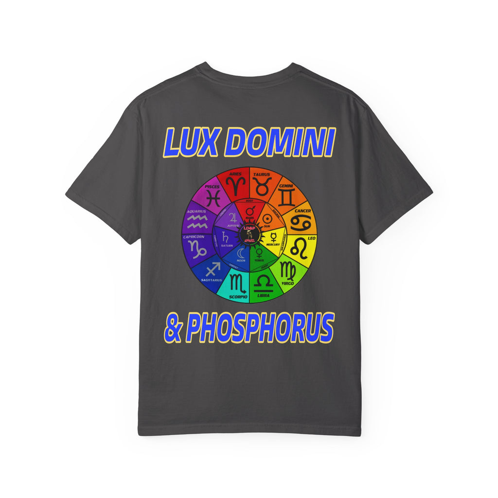 Unisex T-shirt Lux Domini and Phosphorus Zodiac Wheel Design