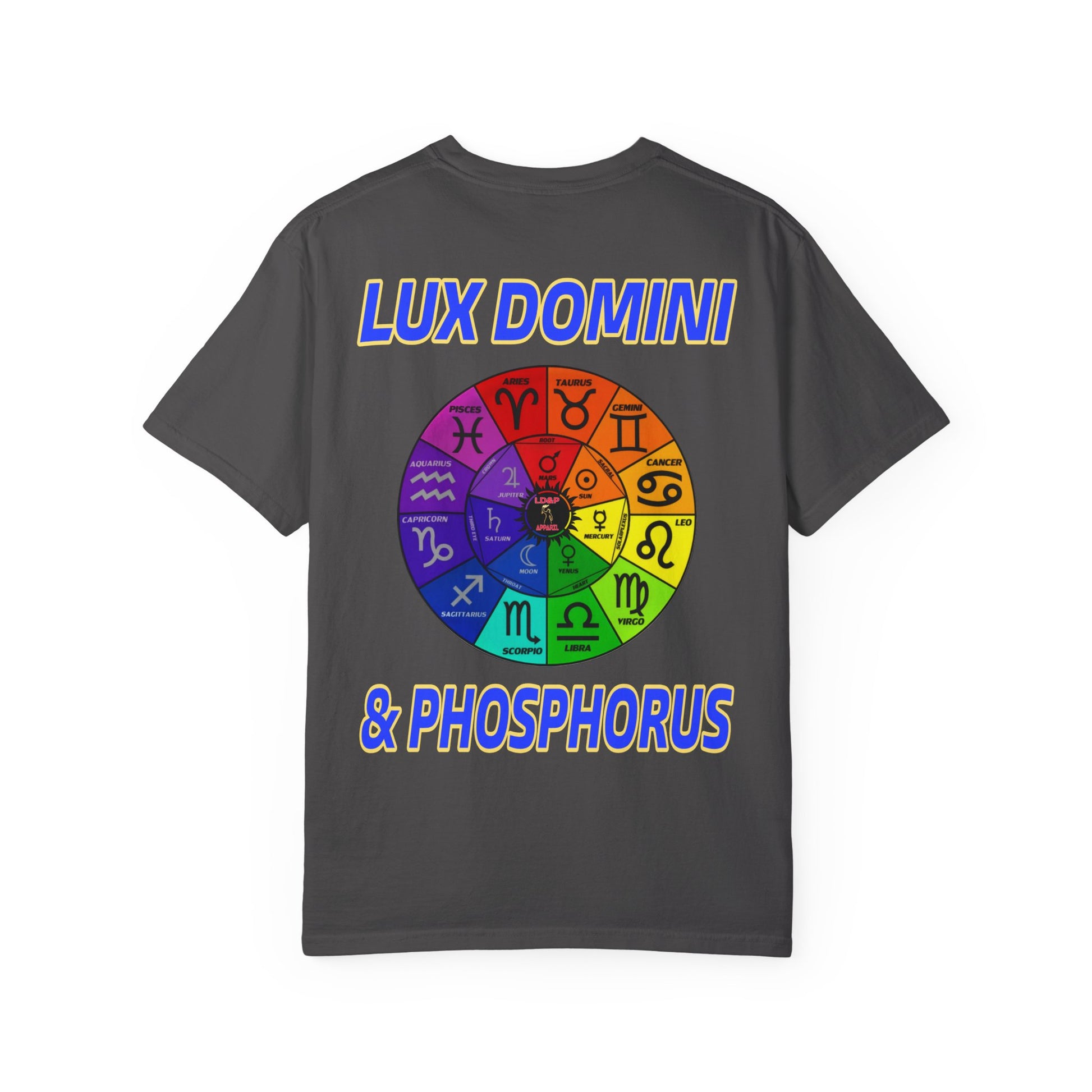 Unisex T-shirt Lux Domini and Phosphorus Zodiac Wheel Design