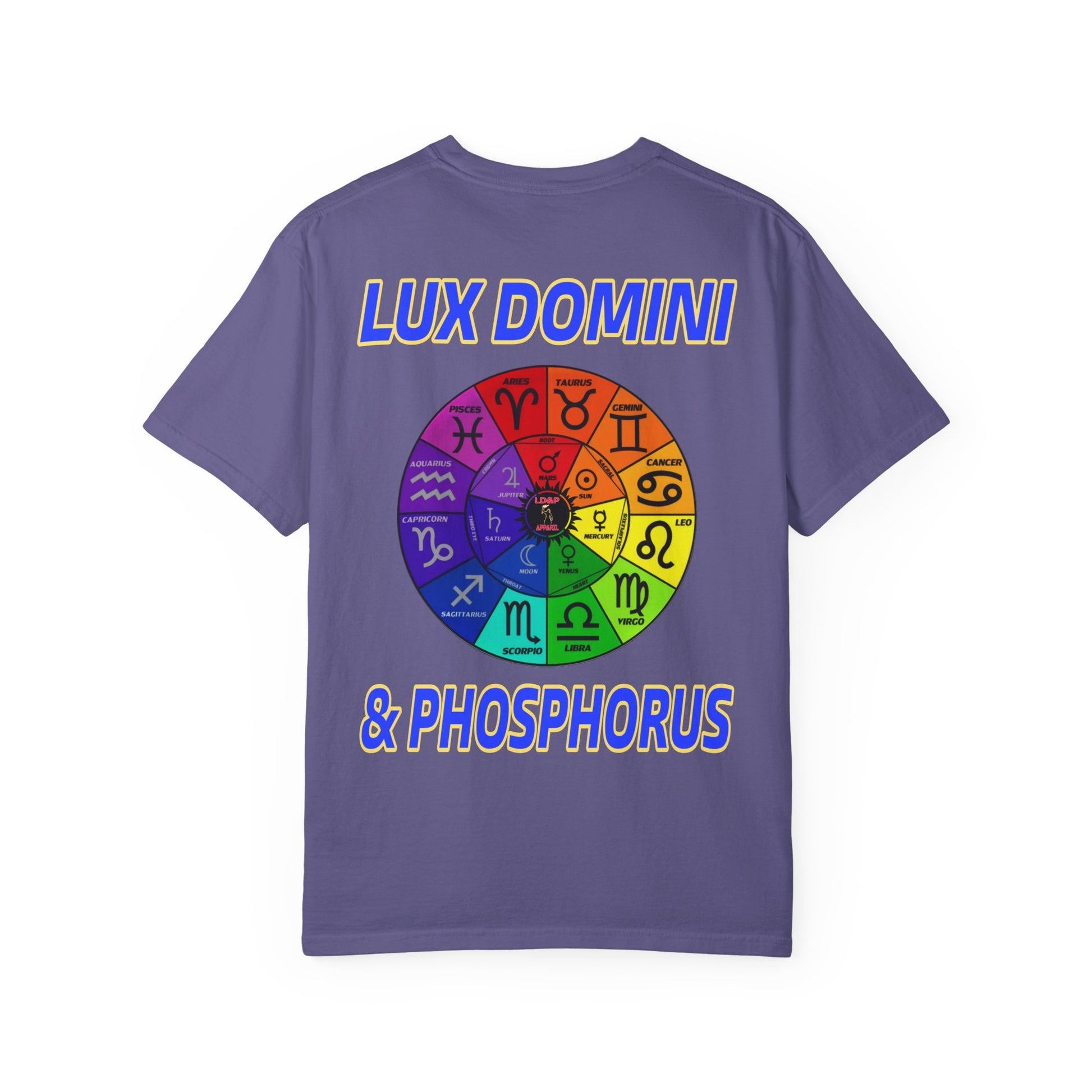 Unisex T-shirt Lux Domini and Phosphorus Zodiac Wheel Design