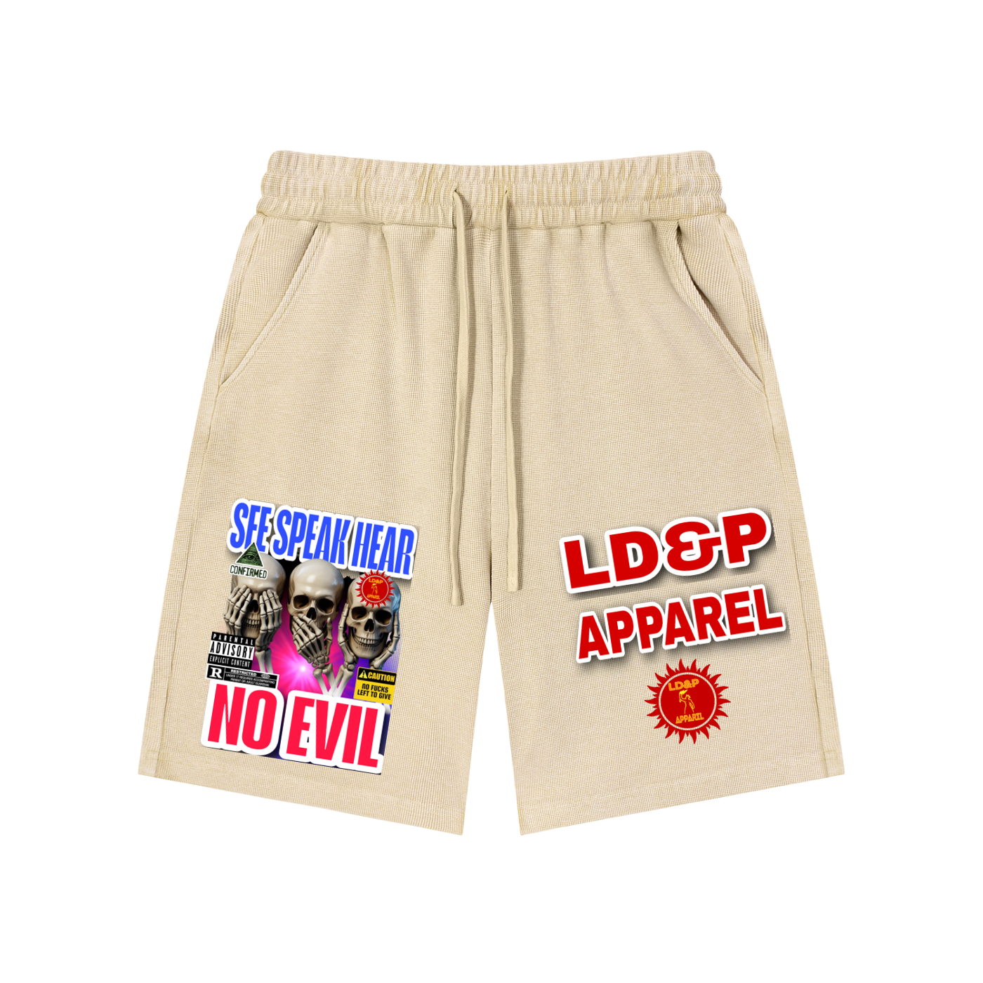 Mineral Wash Waffle Knit Shorts  SEE SPEAK HEAR NO EVIL LD&P APPAREL