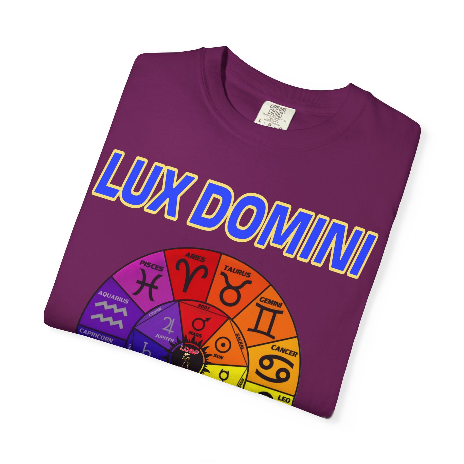 Unisex T-shirt Lux Domini and Phosphorus Zodiac Wheel Design