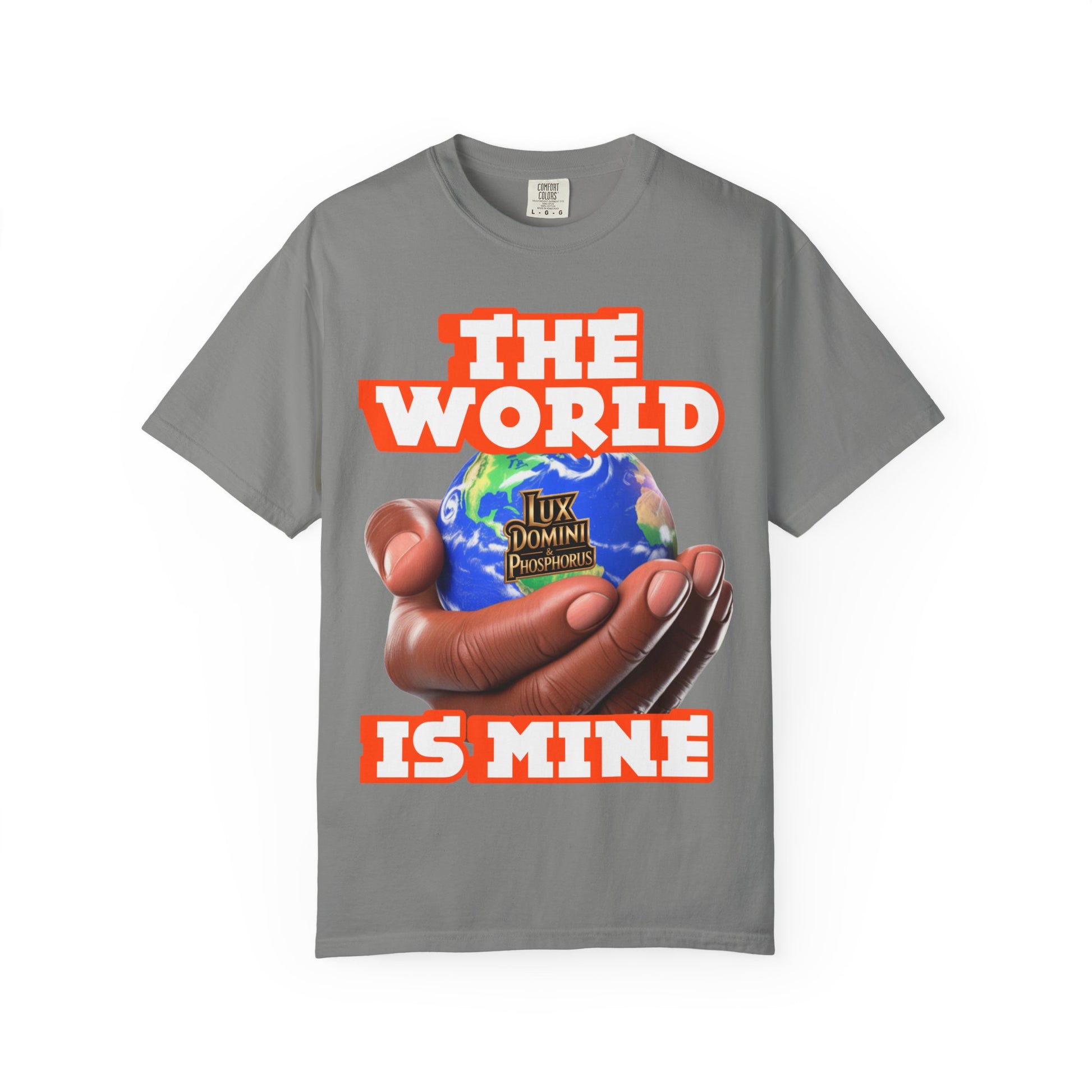 Unisex T-shirt Lux Domini and Phosphoros The World is Mine Design