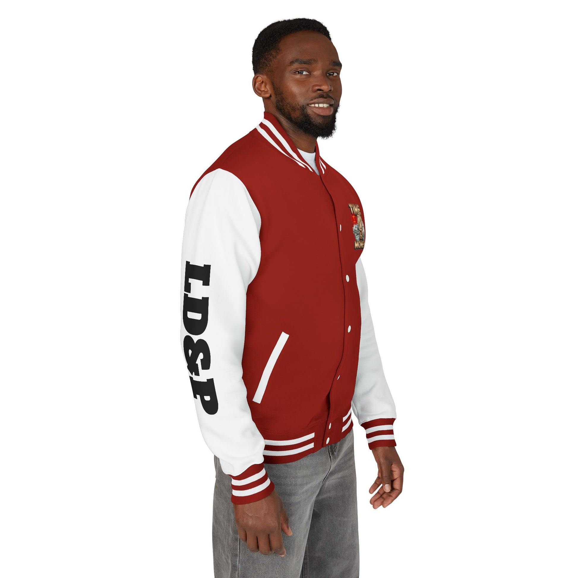Unisex Heavyweight Letterman Jacket – Time is Money Design