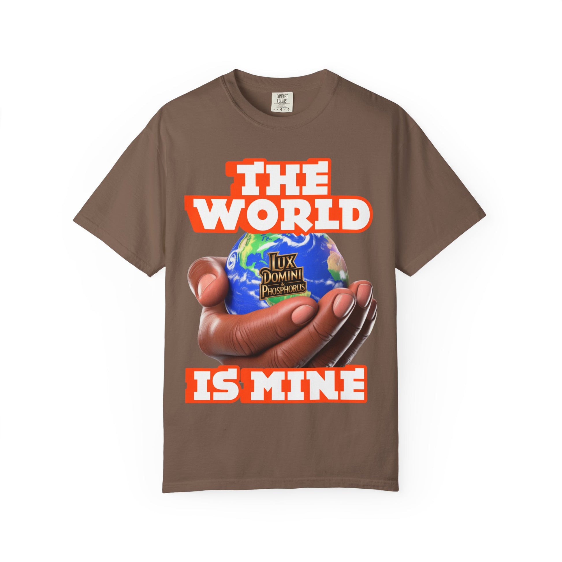 Unisex T-shirt Lux Domini and Phosphoros The World is Mine Design