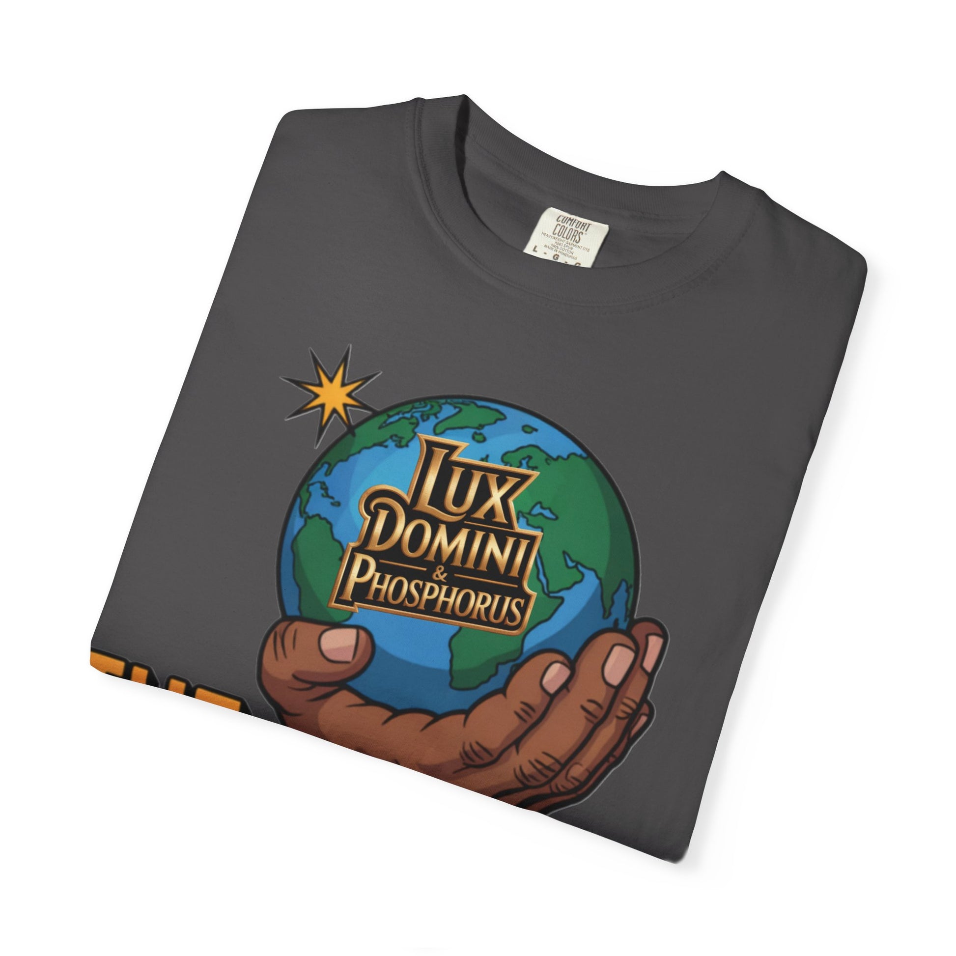 Unisex T-shirt Lux Domini and Phosphoros The World is Mine Design