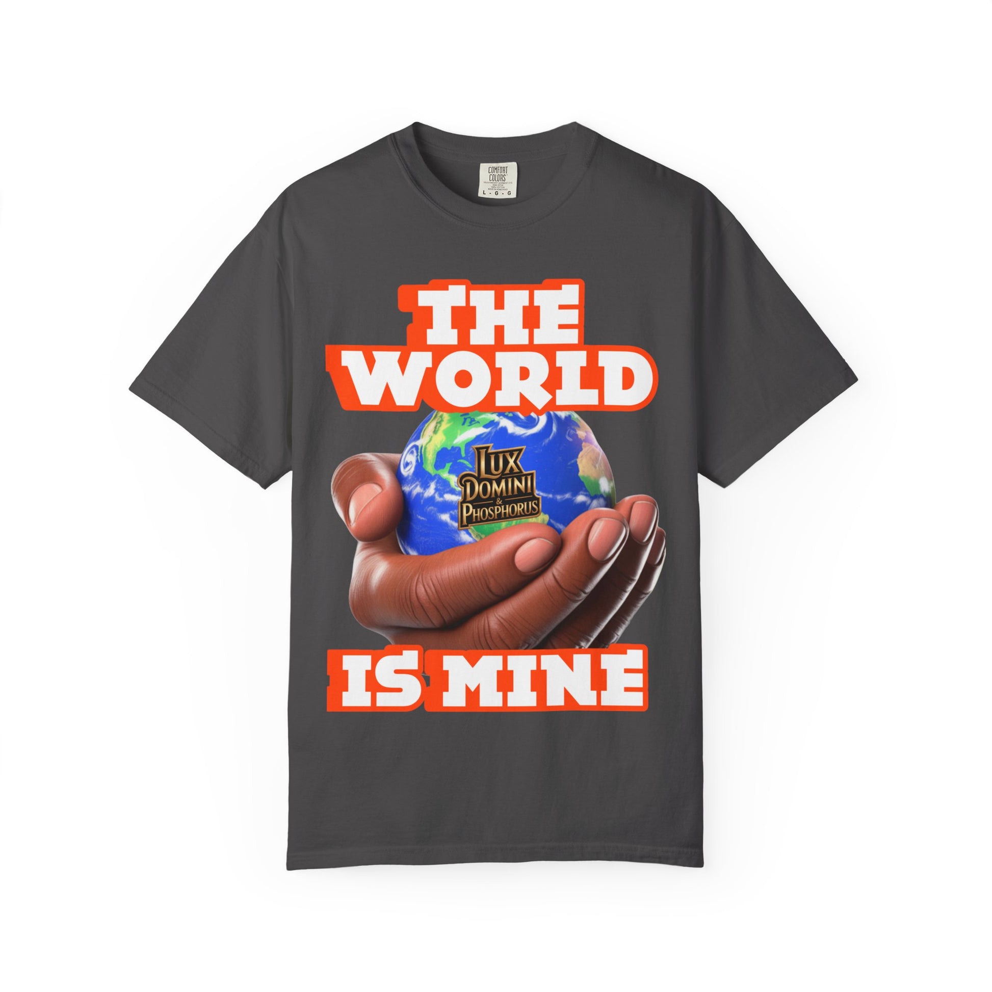 Unisex T-shirt Lux Domini and Phosphoros The World is Mine Design