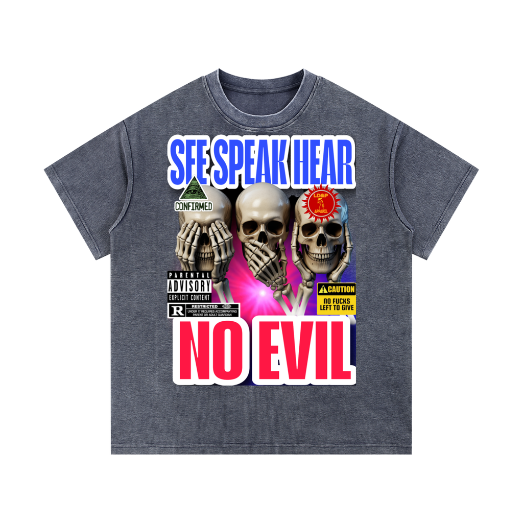 Mineral Wash Waffle Knit T-Shirt SEE SPEAK HEAR NO EVIL LD&P APPAREL