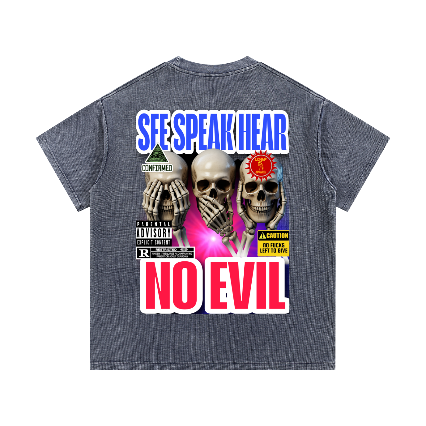Mineral Wash Waffle Knit T-Shirt SEE SPEAK HEAR NO EVIL LD&P APPAREL