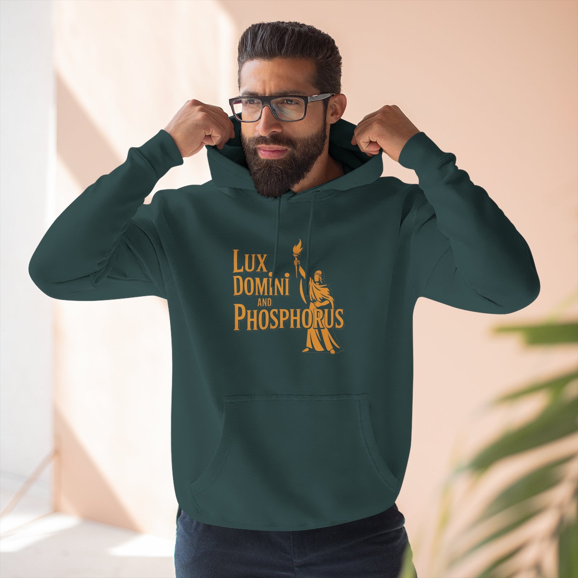 Fleece Hoodie Lux Domini and Phosphorus Apparel Design