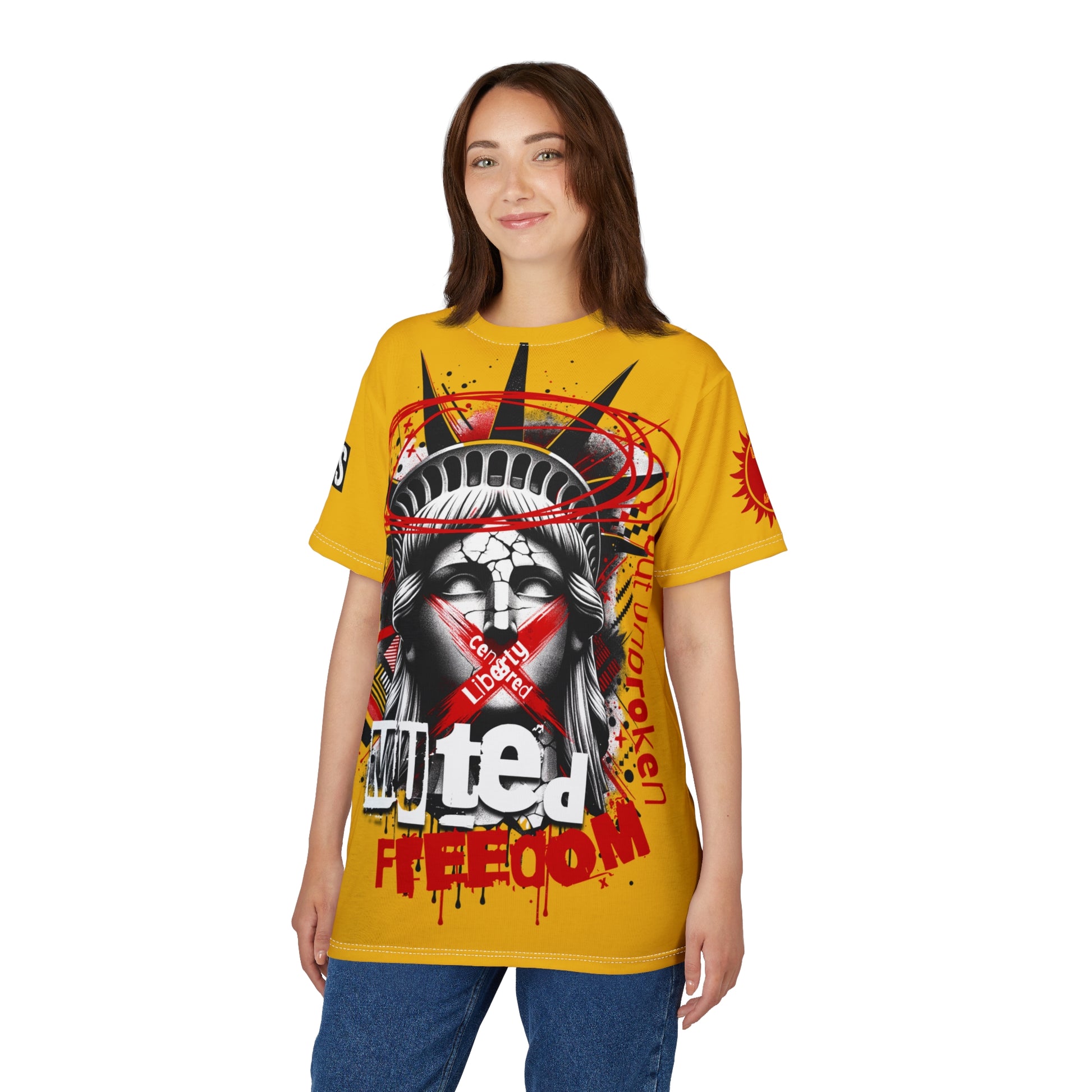 Muted Freedom LD&P APPAREL DESIGN Graphic Tee Shirt Yellow
