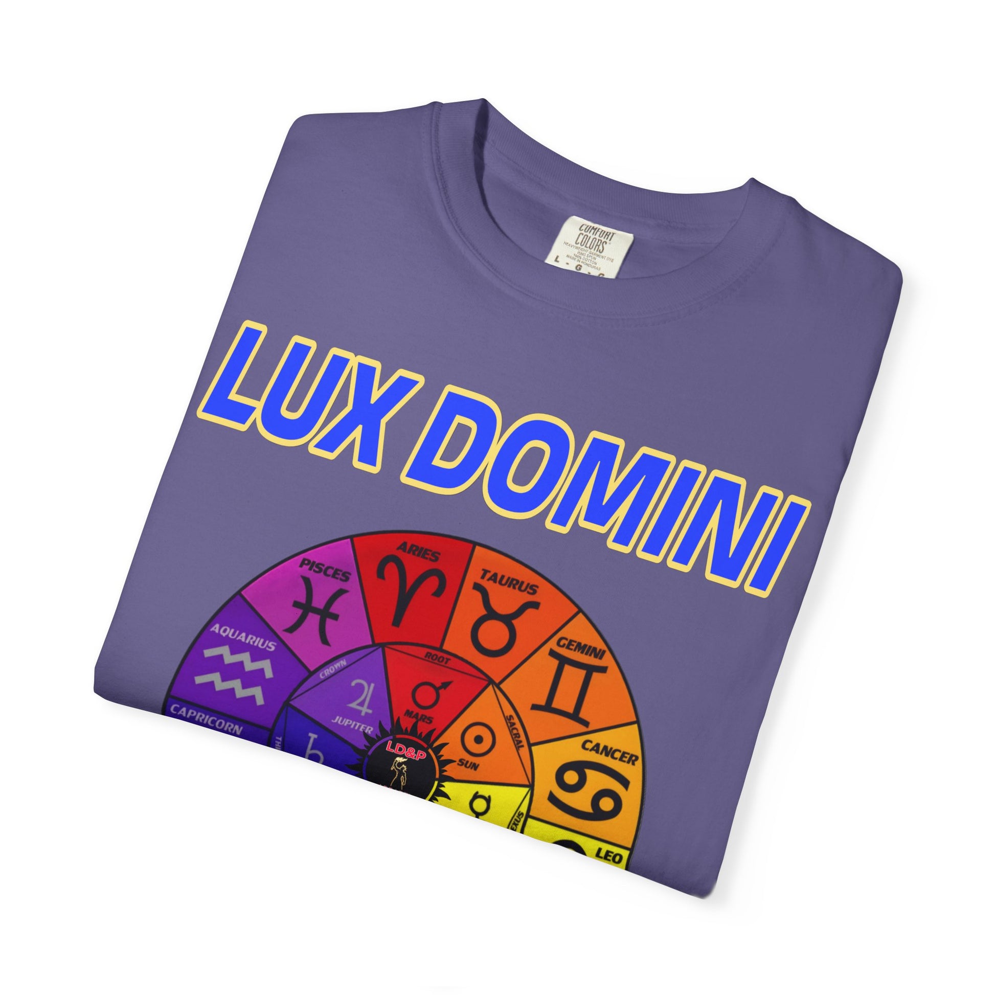 Unisex T-shirt Lux Domini and Phosphorus Zodiac Wheel Design