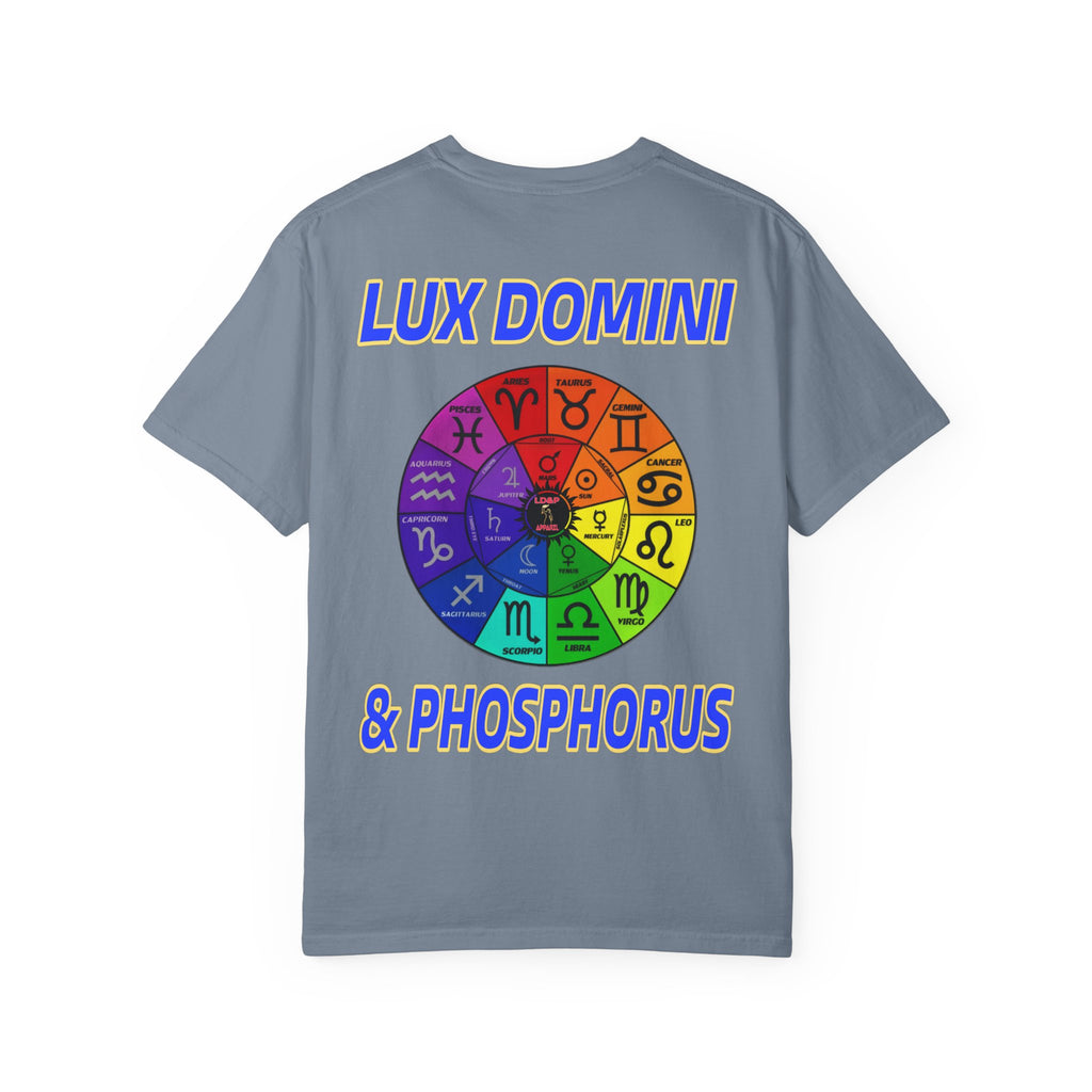 Unisex T-shirt Lux Domini and Phosphorus Zodiac Wheel Design