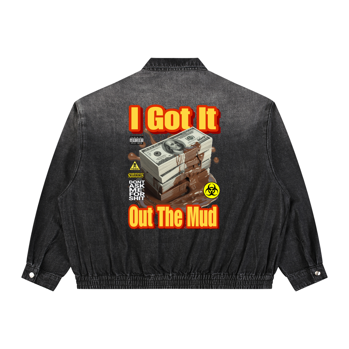 Unisex Vintage Wash Full-Zip Denim Jacket I got it out the mud LD&P APPAREL