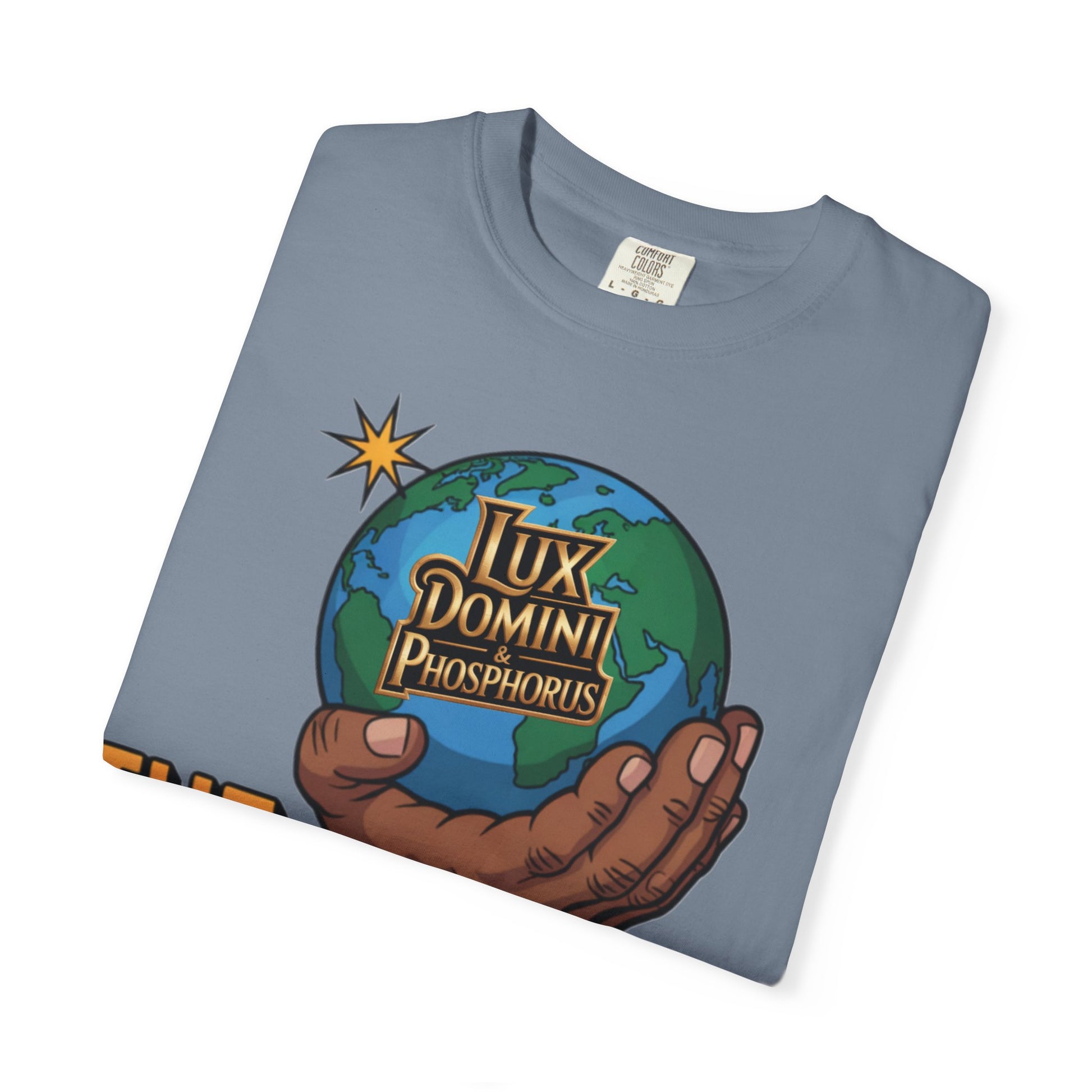 Unisex T-shirt Lux Domini and Phosphoros The World is Mine Design