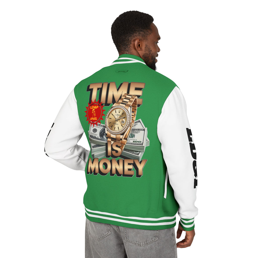 Unisex Heavyweight Letterman Jacket – Time is Money Design
