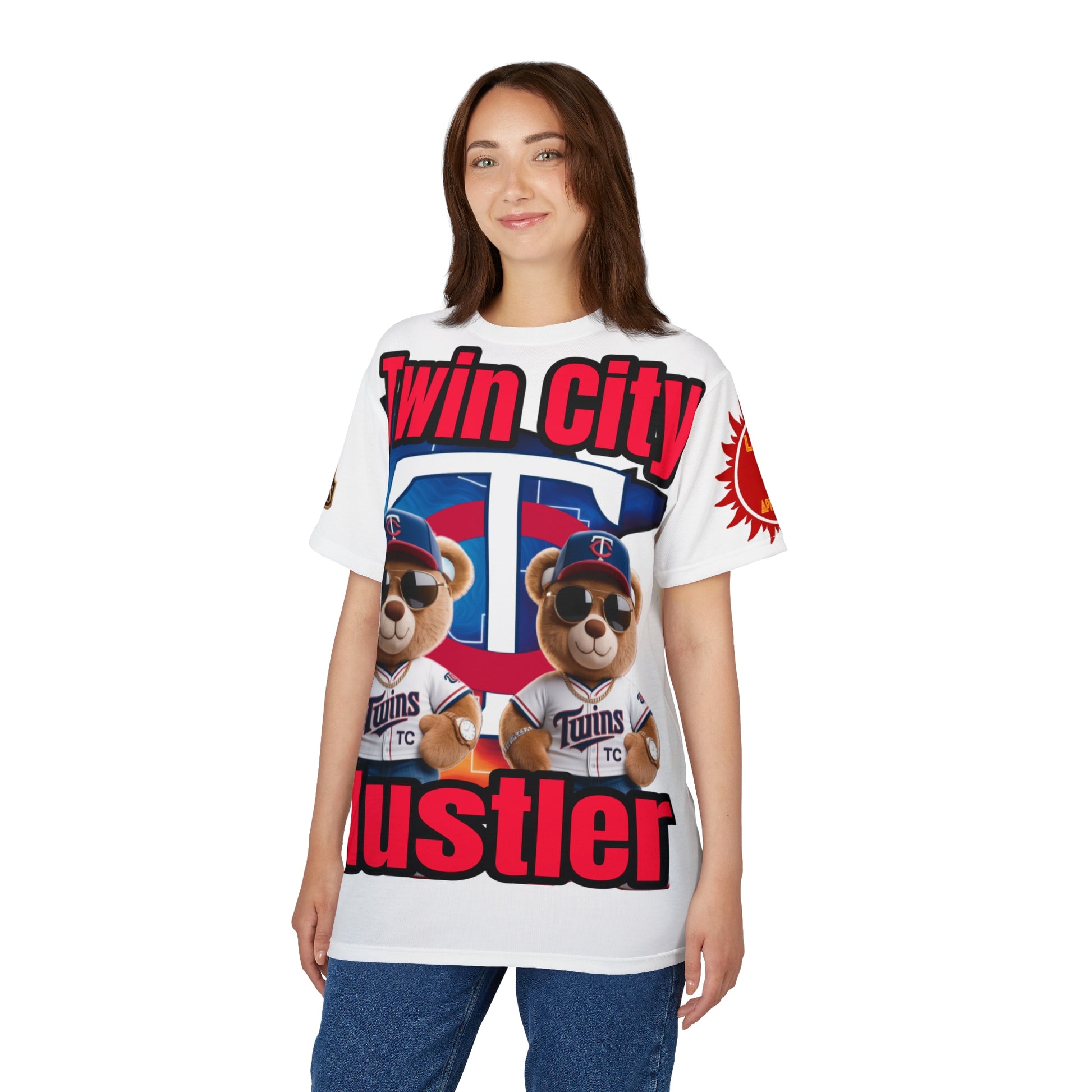 White Twin City HUSTLER Print Unisex Cut & Sew Tee