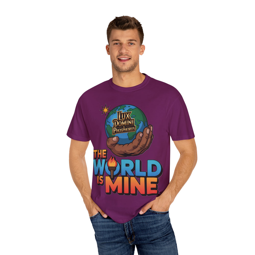 Unisex T-shirt Lux Domini and Phosphoros The World is Mine Design