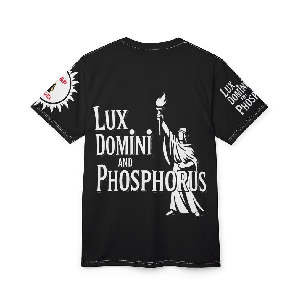 Black and white  of Unisex Tee - Lux Domini and Phosphorus LD&P Apparel Design