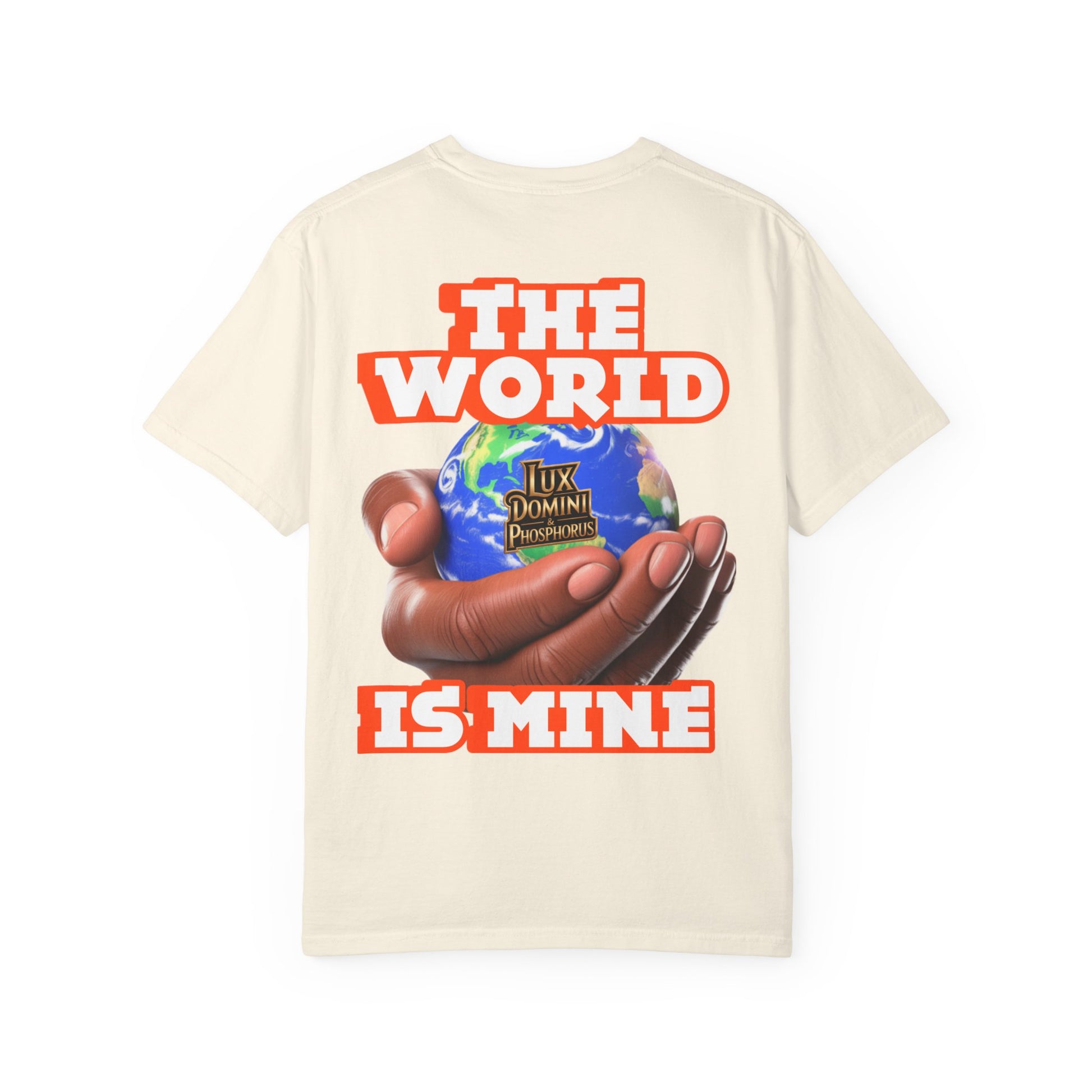Unisex T-shirt Lux Domini and Phosphoros The World is Mine Design