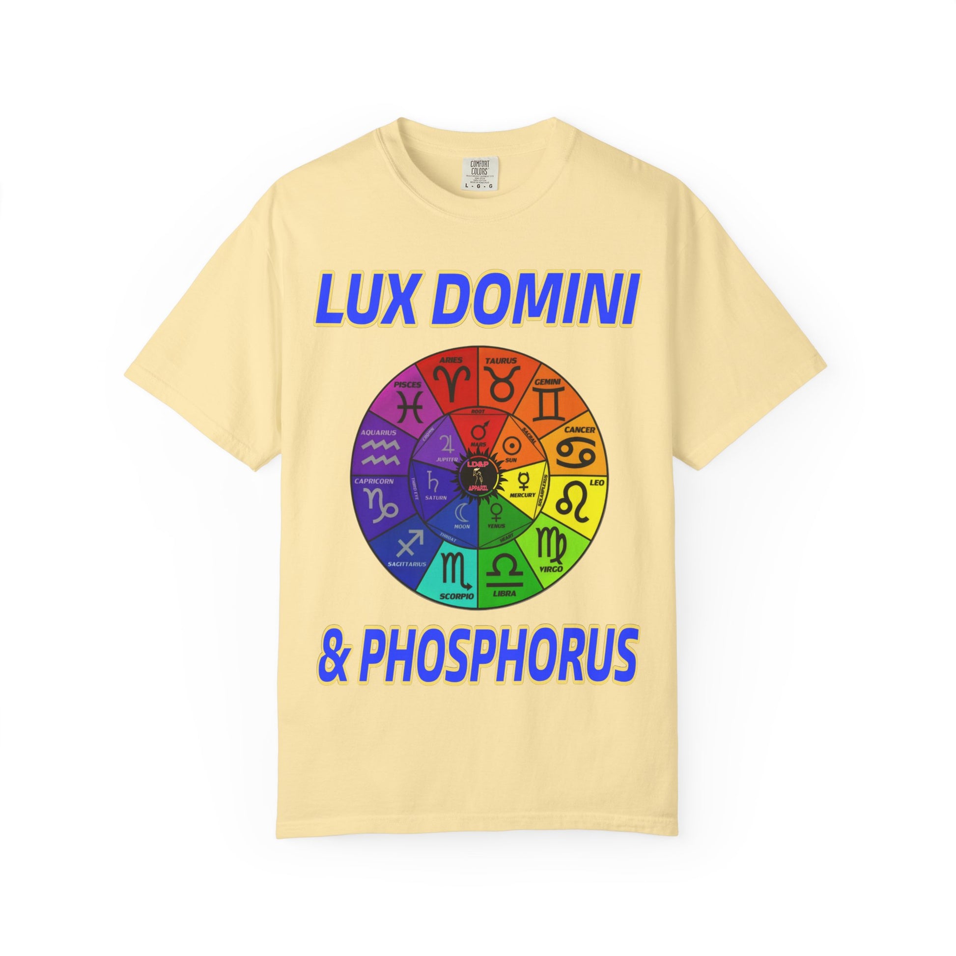 Unisex T-shirt Lux Domini and Phosphorus Zodiac Wheel Design