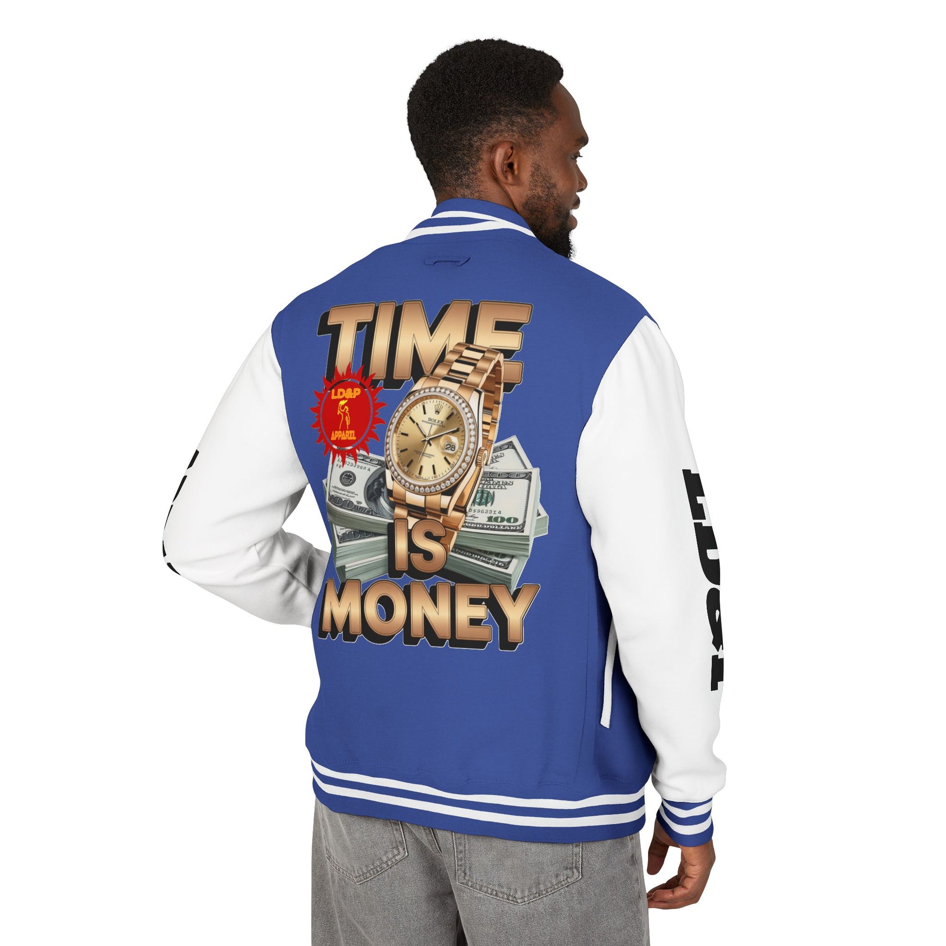 Unisex Heavyweight Letterman Jacket – Time is Money Design