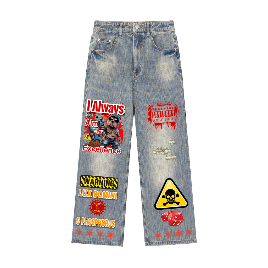Vintage Wash Distressed Denim Jeans LD&P APPAREL