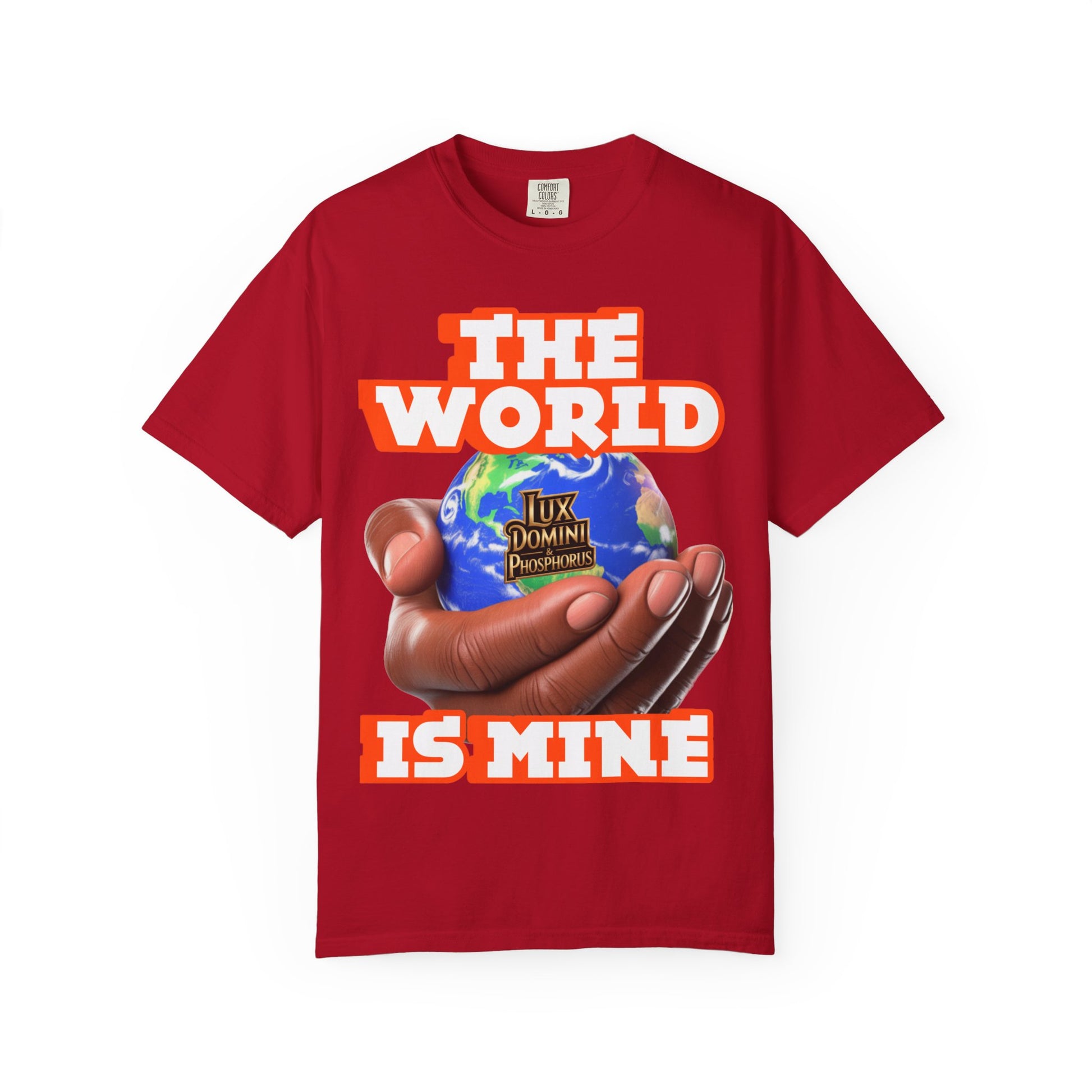 Unisex T-shirt Lux Domini and Phosphoros The World is Mine Design