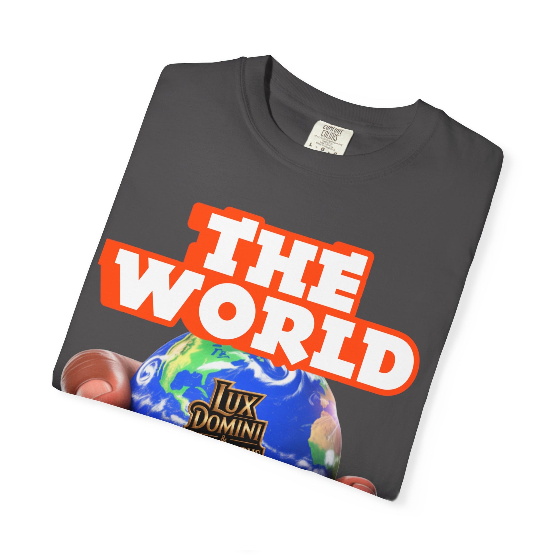 Unisex T-shirt Lux Domini and Phosphoros The World is Mine Design