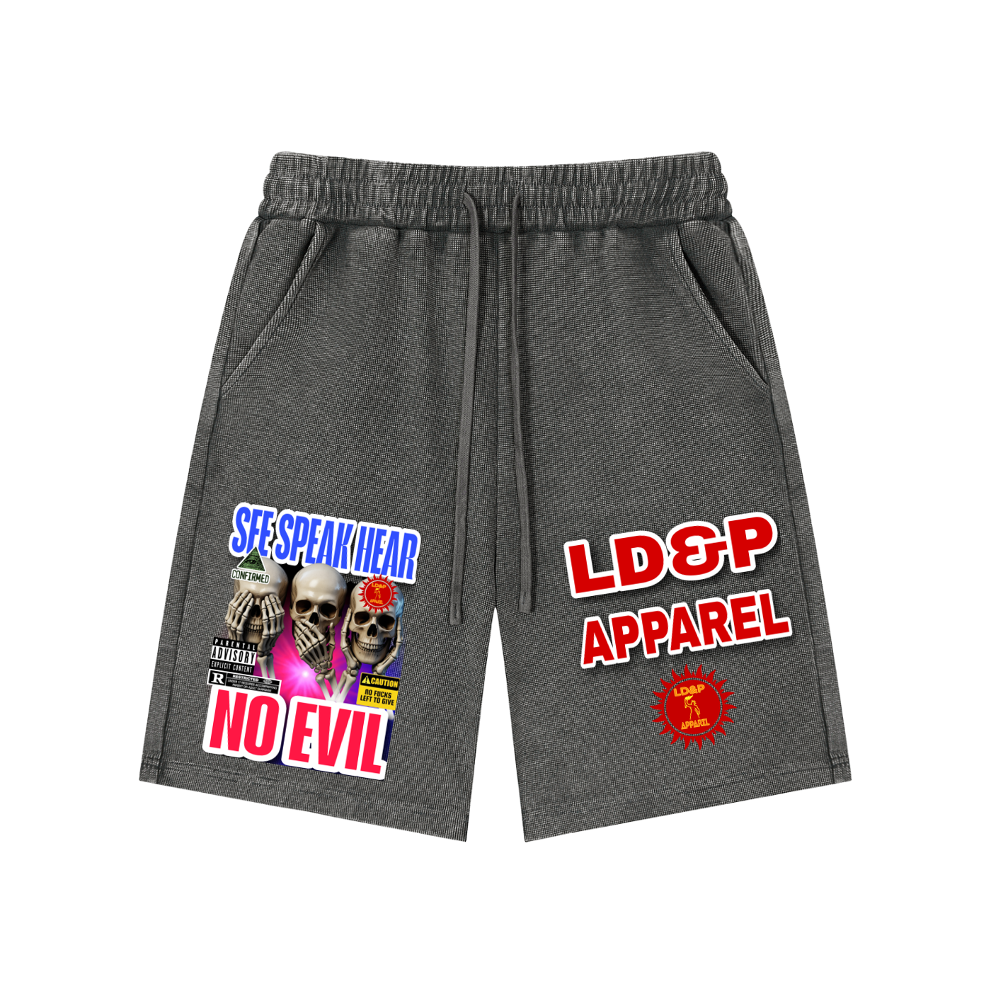Mineral Wash Waffle Knit Shorts  SEE SPEAK HEAR NO EVIL LD&P APPAREL
