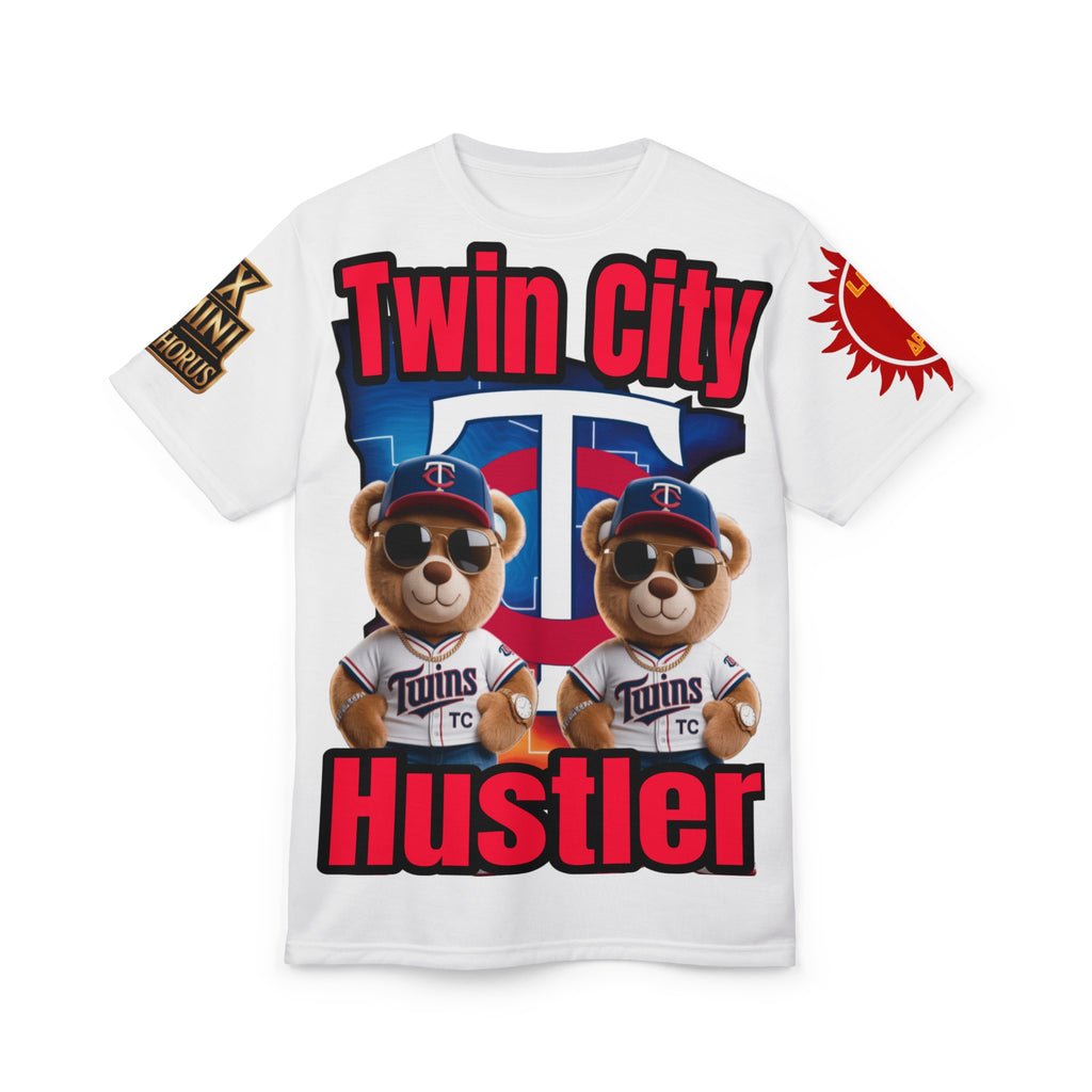 White Twin City HUSTLER Print Unisex Cut & Sew Tee