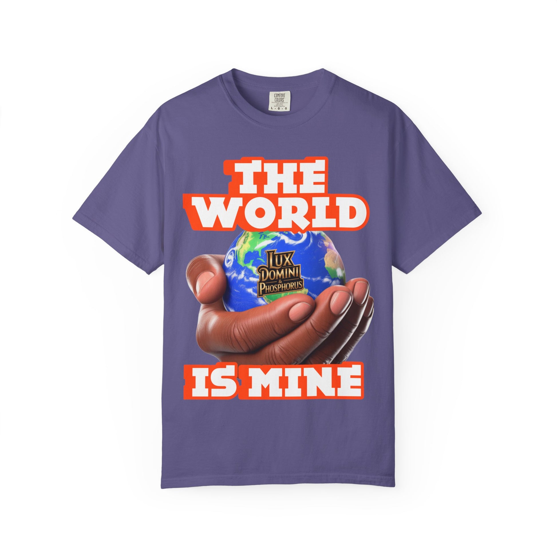 Unisex T-shirt Lux Domini and Phosphoros The World is Mine Design