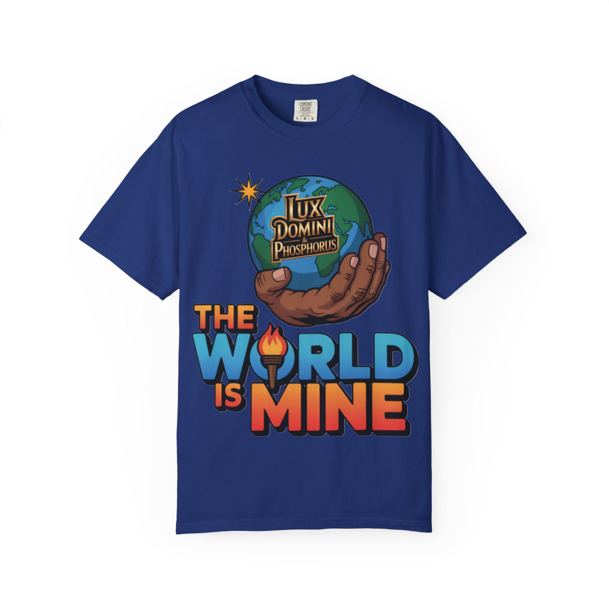 Unisex T-shirt Lux Domini and Phosphoros The World is Mine Design