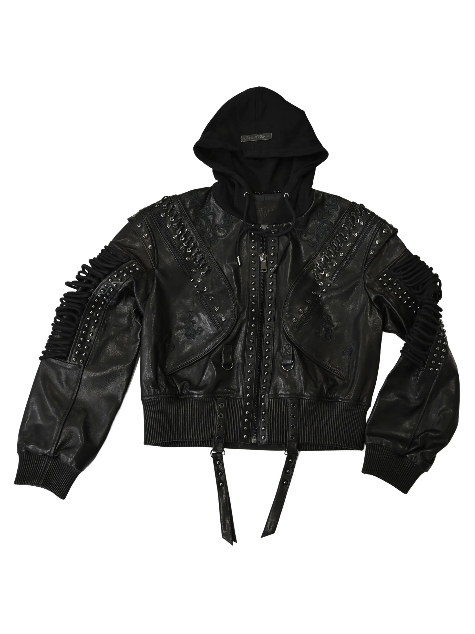 Lace Up Leather Bomber Jacket
