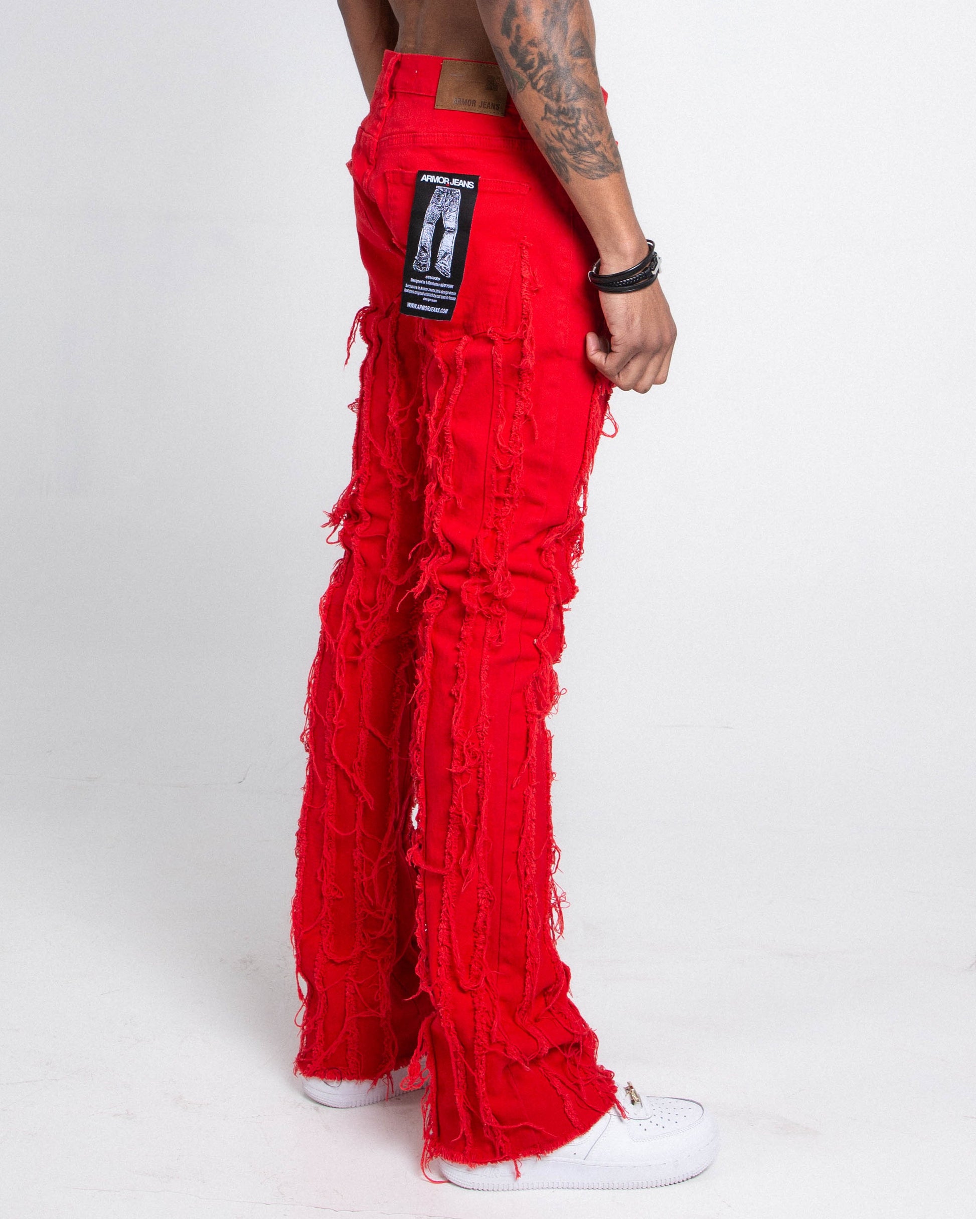 AJ672SK VERTICAL FRAYED STACKED JEANS