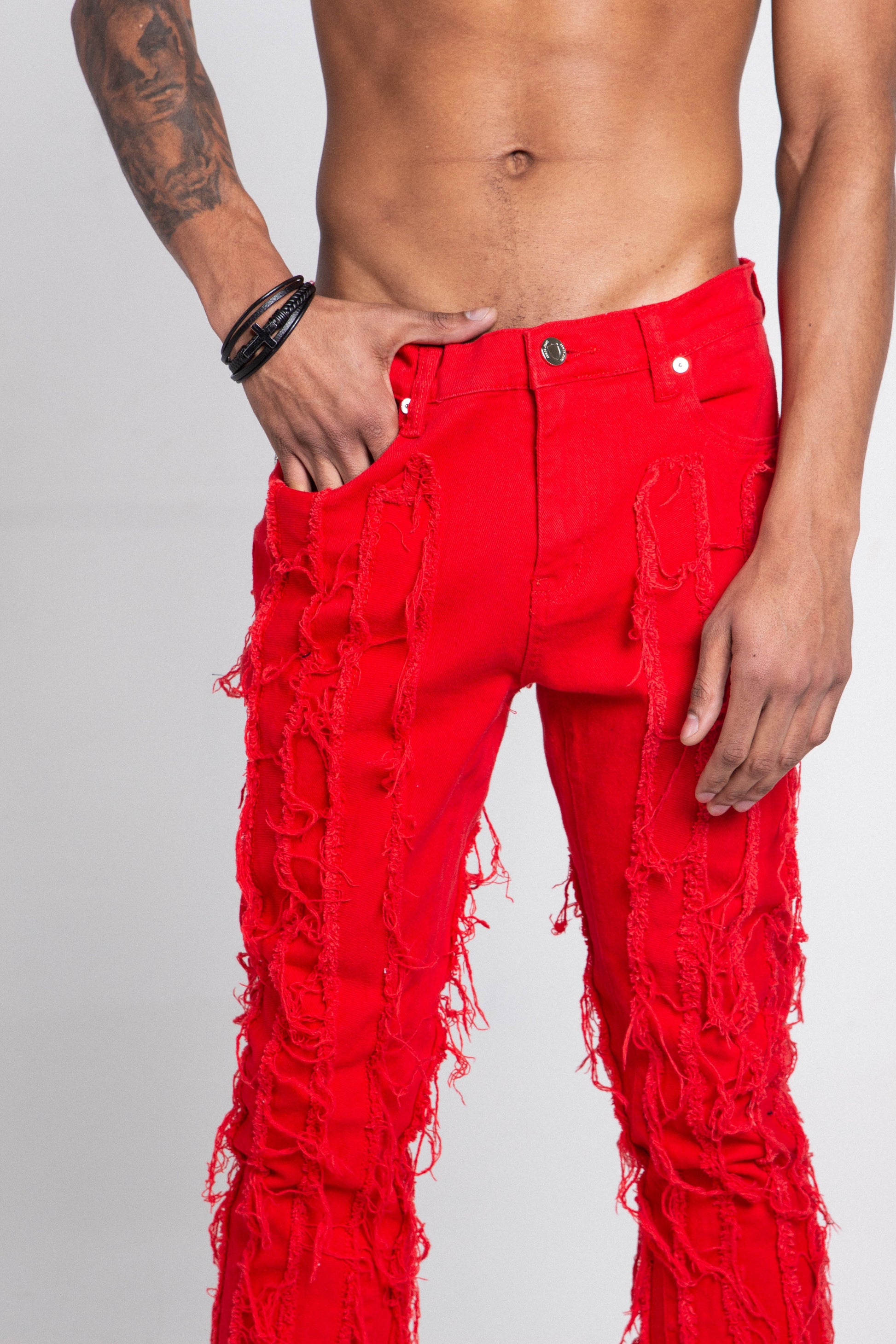 AJ672SK VERTICAL FRAYED STACKED JEANS