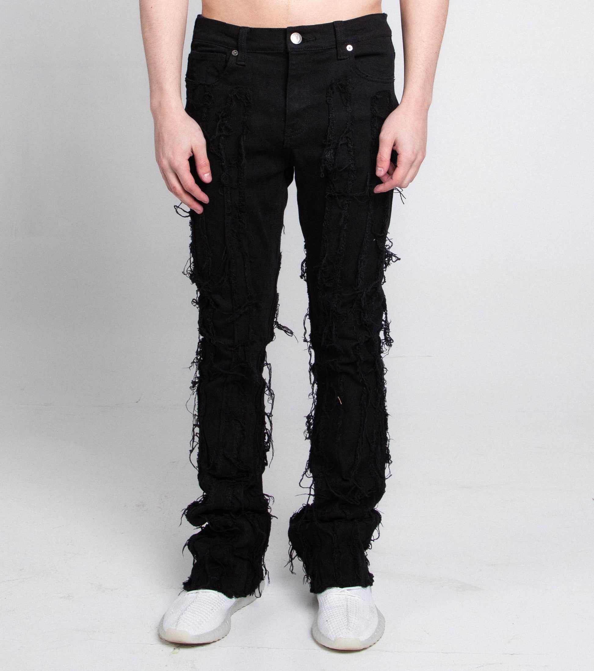 AJ672SK VERTICAL FRAYED STACKED JEANS
