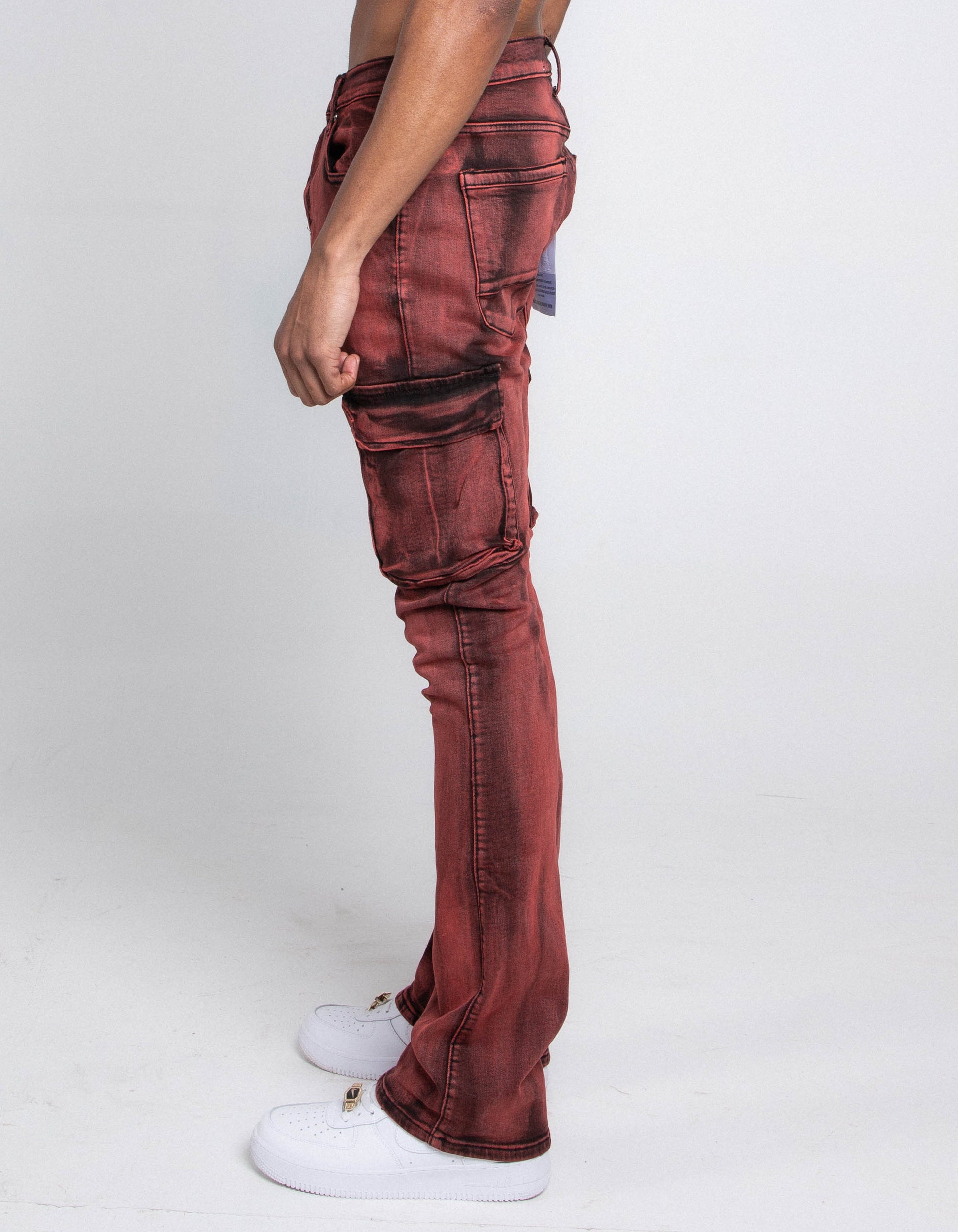 AJ29SK GREY/WHITE WASH STACKED CARGO JEANS