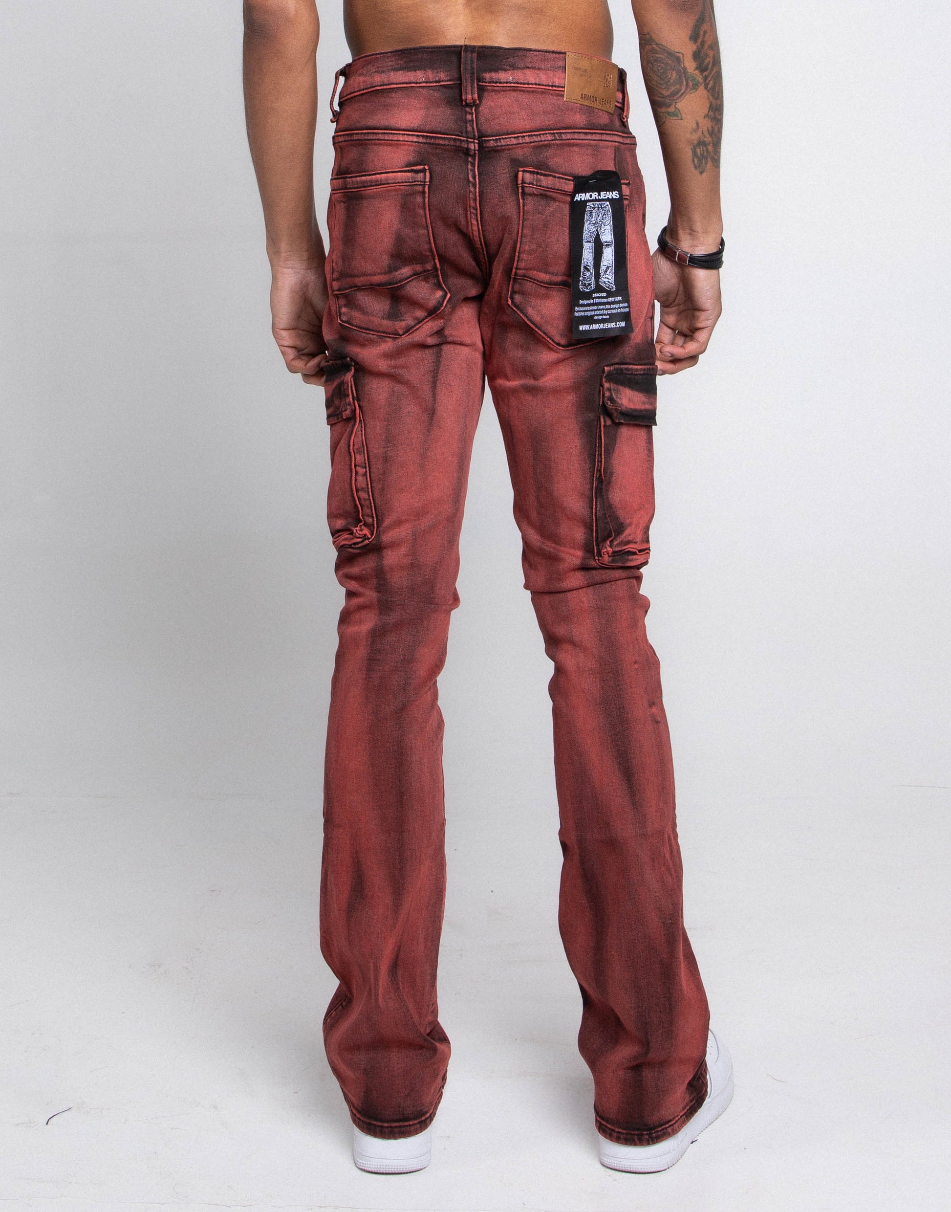 AJ29SK GREY/WHITE WASH STACKED CARGO JEANS