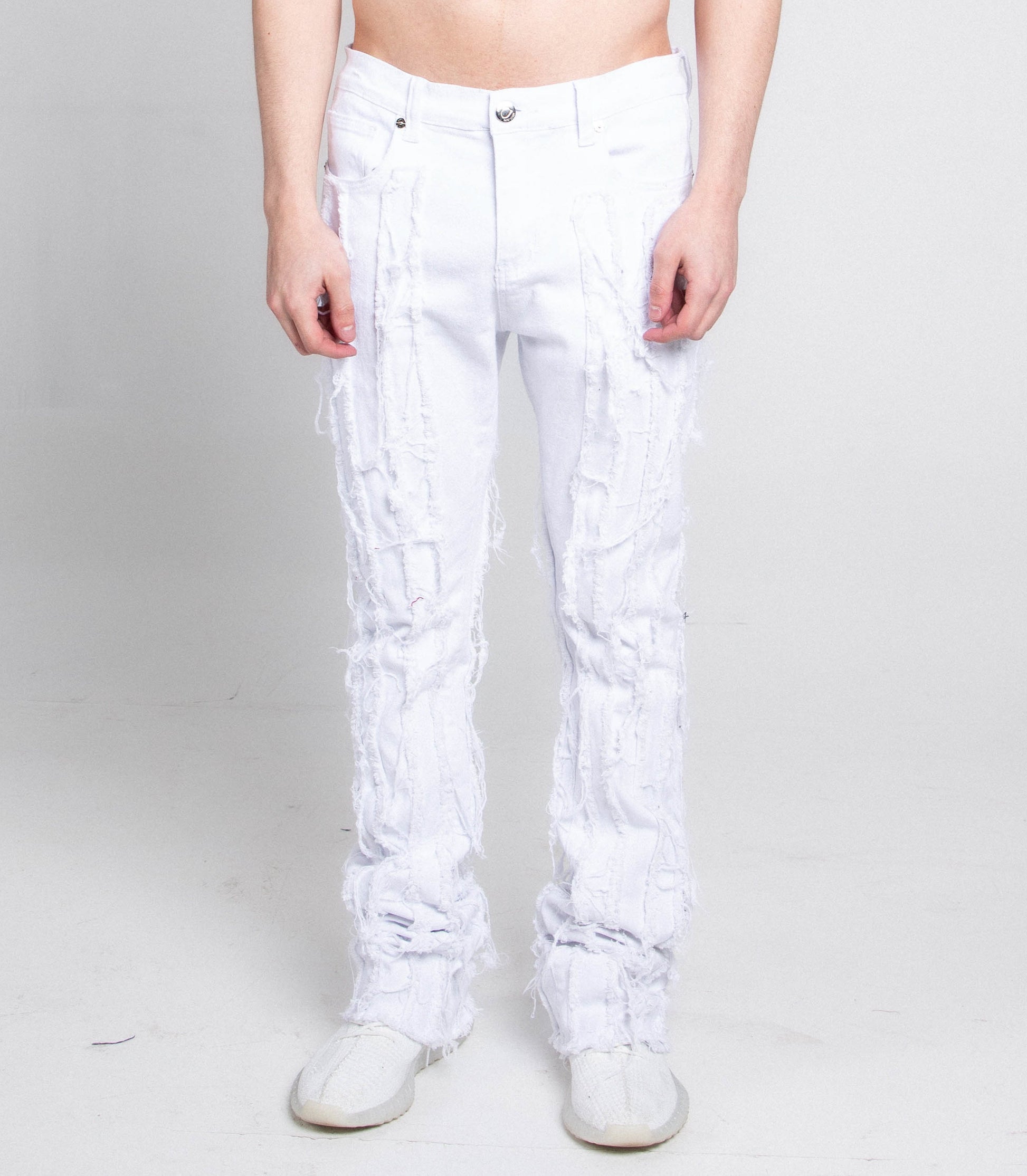 AJ672SK VERTICAL FRAYED STACKED JEANS