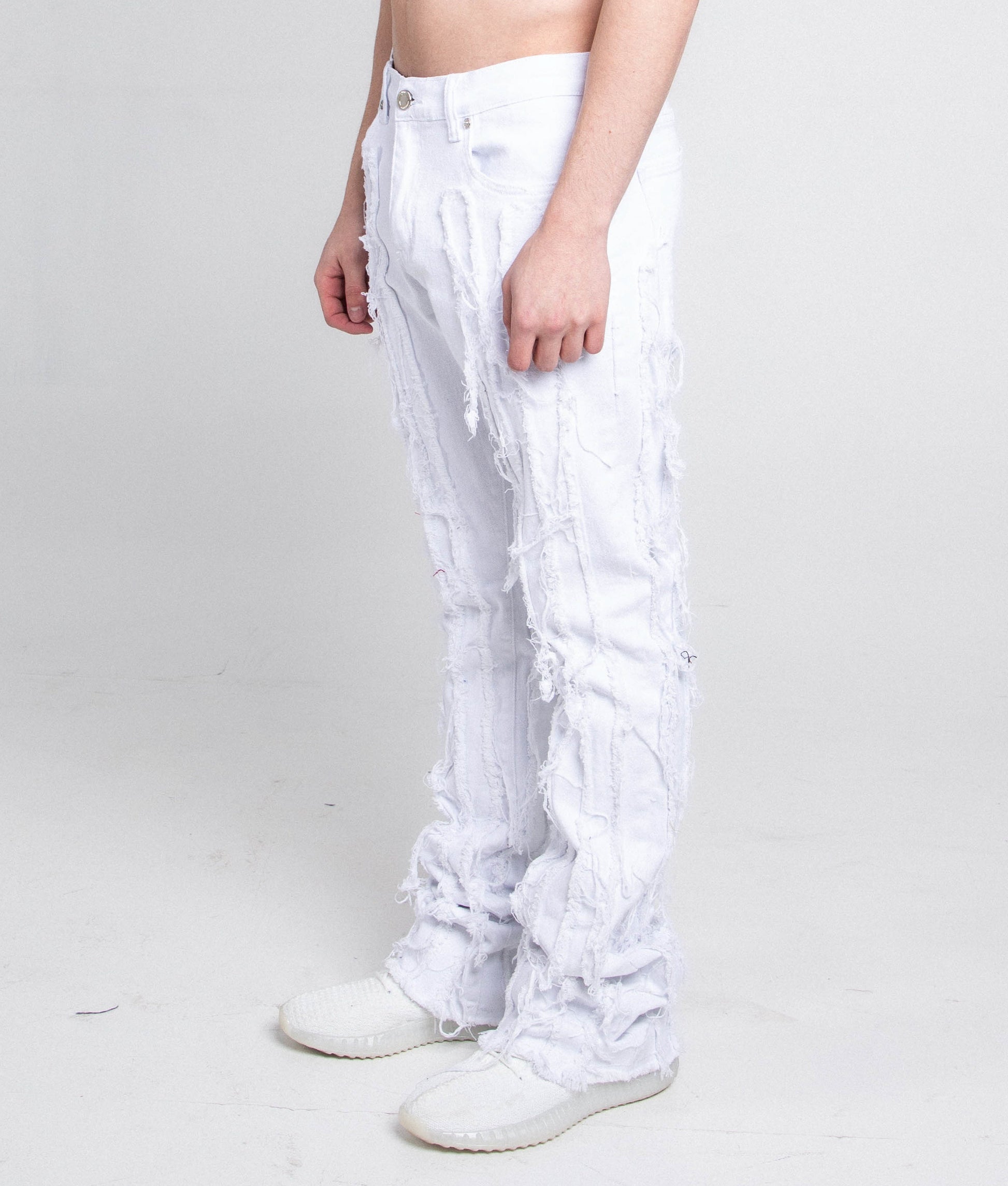 AJ672SK VERTICAL FRAYED STACKED JEANS