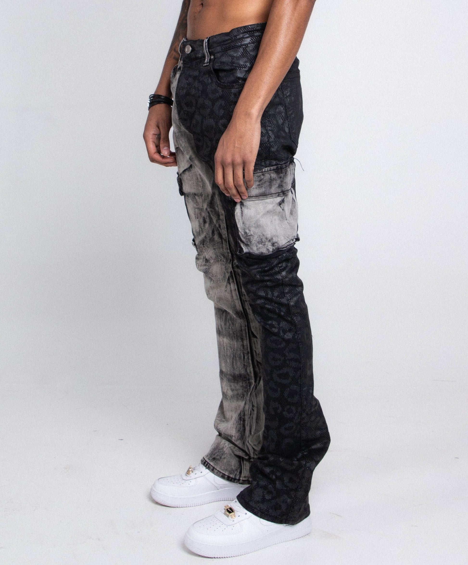 AJ33SK-2 BLACK LACE STACKED JEANS
