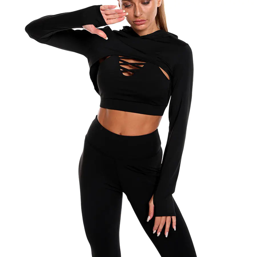 Style Loft Collection Rig Veda Yoga Cropped Hoodie, Top, and Leggings Set
