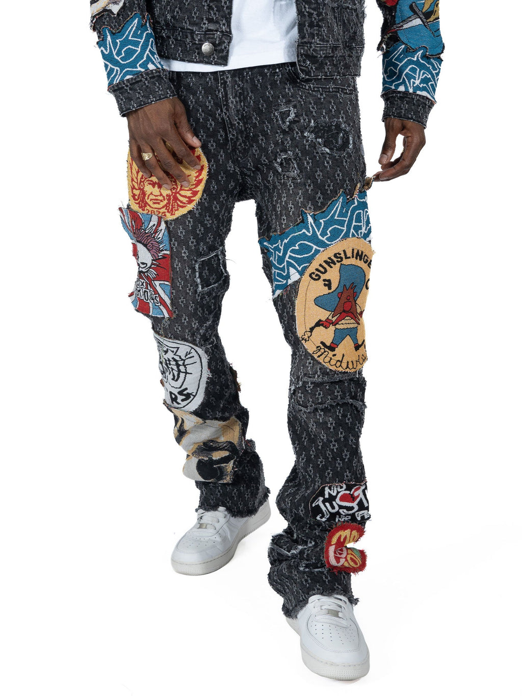 F1945 Brave Heart Stacked Jeans- Black