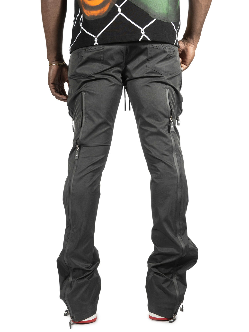 Pants | F1736 Zerelly Nylon Stacked Pants - Black